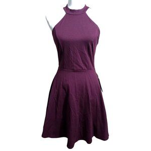 Lulu's NWT Womens Plum Purple Halter Top Lace Back Skater Dress Size Small